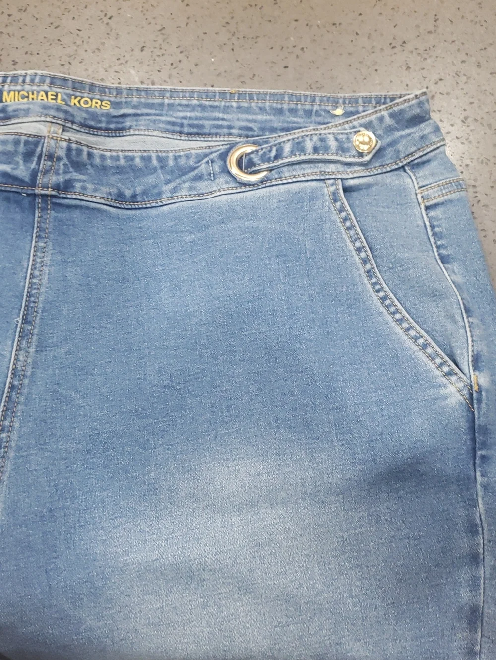 Michael Kors Light Blue Stretch Denim Boot Cut Jeans with Grommet Detail, 20W